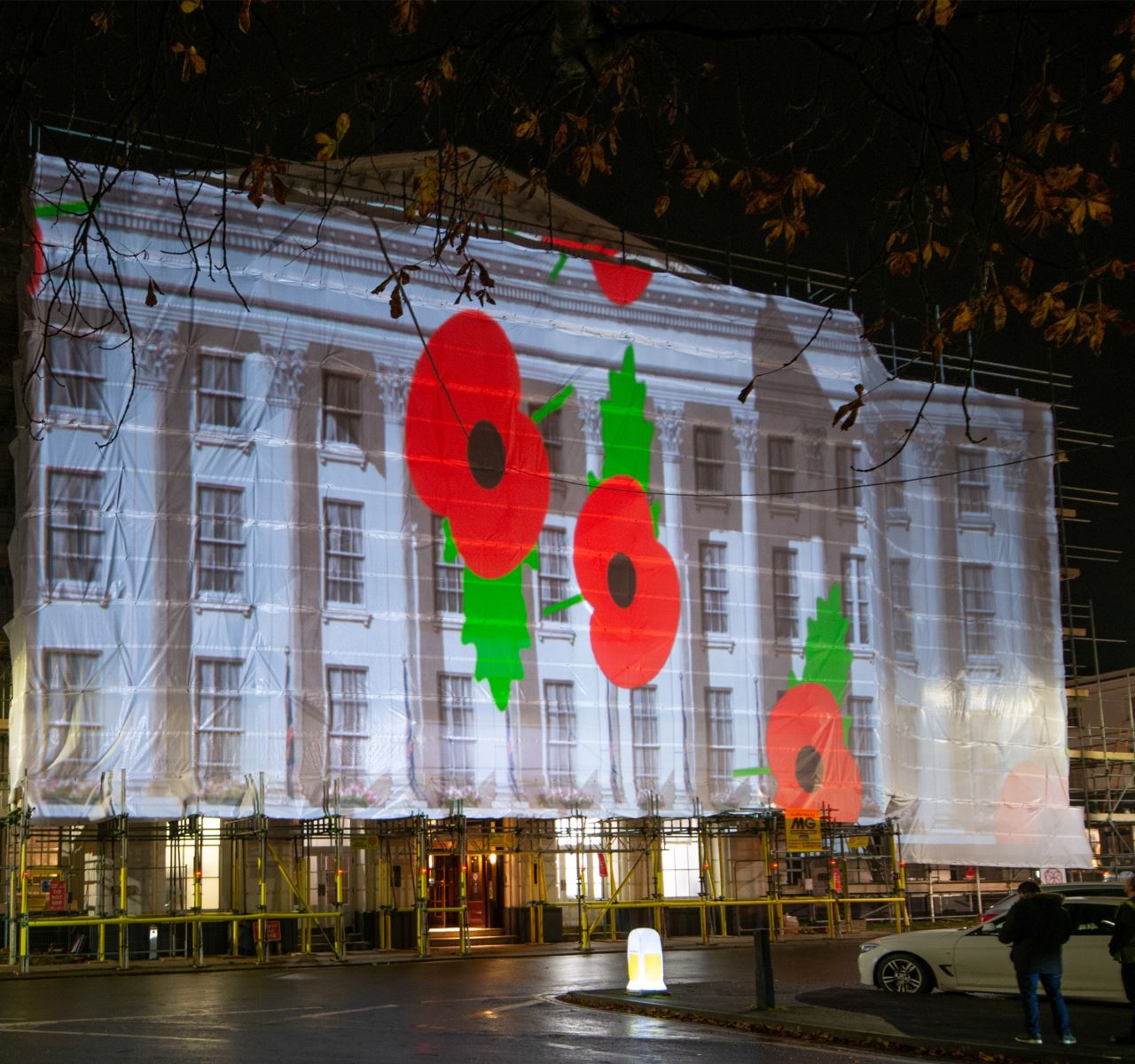 Queens Hotel projection for Remembrance Sunday